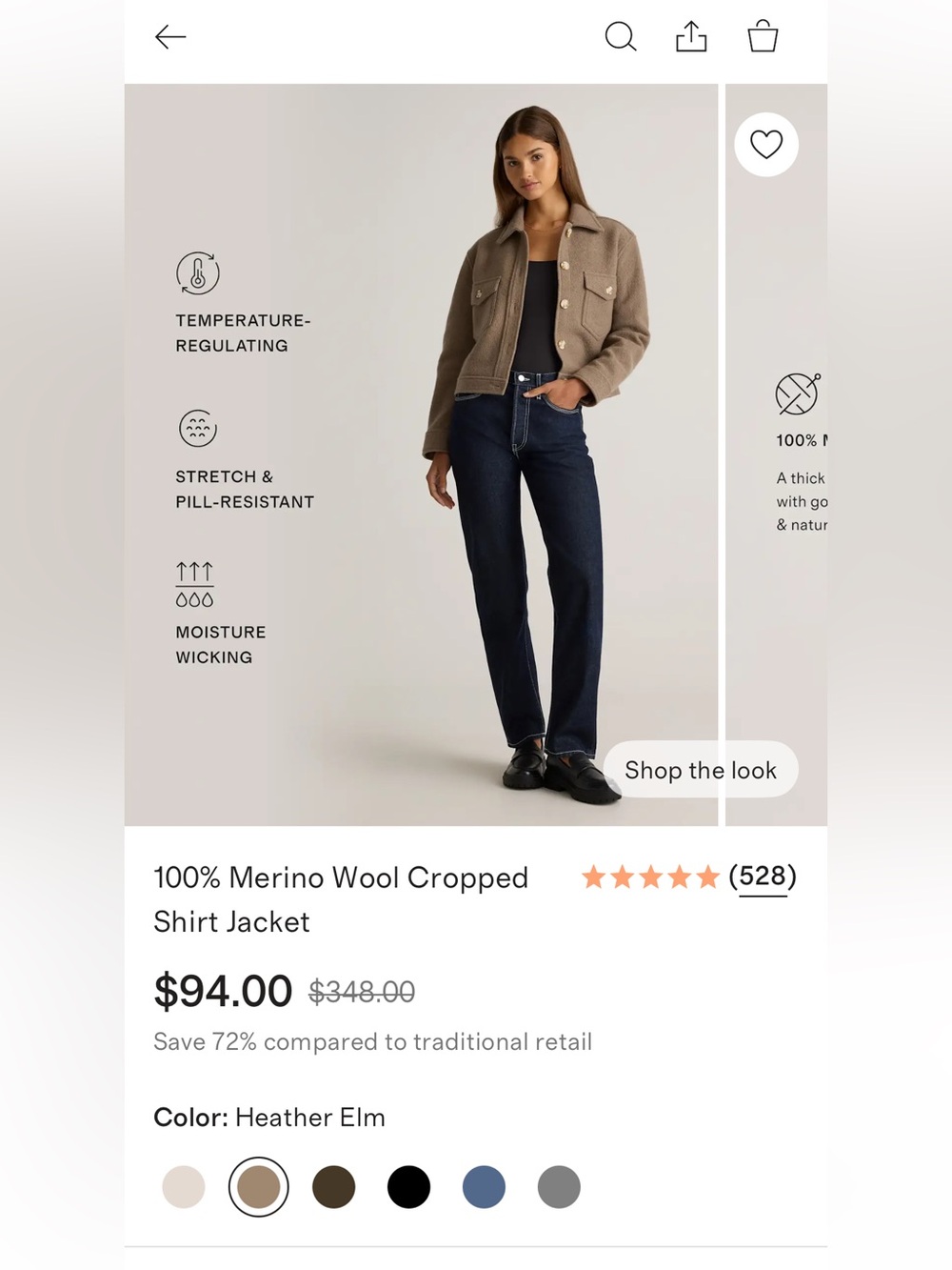 Quince wool cropped shirt jacket color-Heather elm size: L